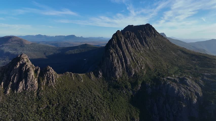 4K60 Aerial Drone View of Cradle Mountain Area, World Heritage Area, Tasmania Australia, Mountain Peak