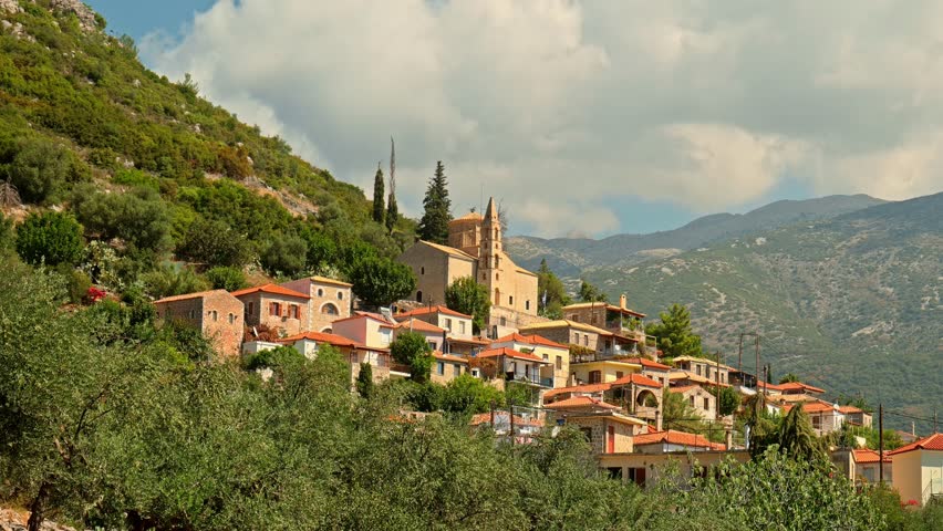 Greek hillside village in mountain region of Mani Penoponnese