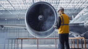 Aircraft Maintenance Worker Inspecting Jet Engine In Large Modern Hangar Aerospace Industry - Powered by Shutterstock - Get 15% off with code: PIKWIZARD15