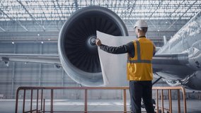 Aircraft Engineer In Yellow Safety Vest Inspecting Large Jet Engine Aviation Maintenance Worker - Powered by Shutterstock - Get 15% off with code: PIKWIZARD15