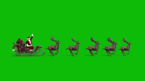 Santa Claus sitting on christmas sleigh, sled, and waving hi, with reindeers running, on green screen 3D animation loop, side view - Powered by Shutterstock - Get 15% off with code: PIKWIZARD15
