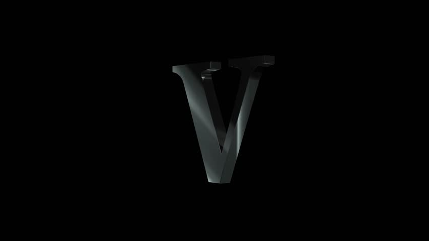 3D Rendered V letter Moving on background. Character Type Element concept	