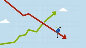 Stagflation, 4k animation of Anxious business owner plummeting on declining economic chart as inflation reaches high levels.  - Powered by Shutterstock - Get 15% off with code: PIKWIZARD15