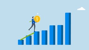Investment graph, 4k animation of The businessman with confidence holds a large dollar coin while ascending a growing financial chart.  - Powered by Shutterstock - Get 15% off with code: PIKWIZARD15