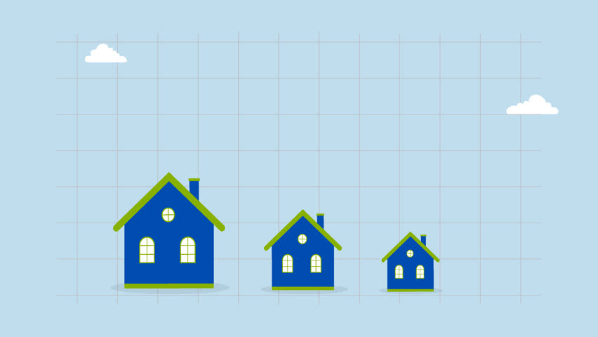 Housing price falling down, 4k animation of Businessman investor and homeowner experiencing a decrease in the housing market. 