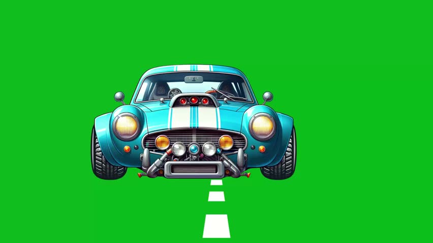 Classic Compact Car Animation on Green Screen Background
