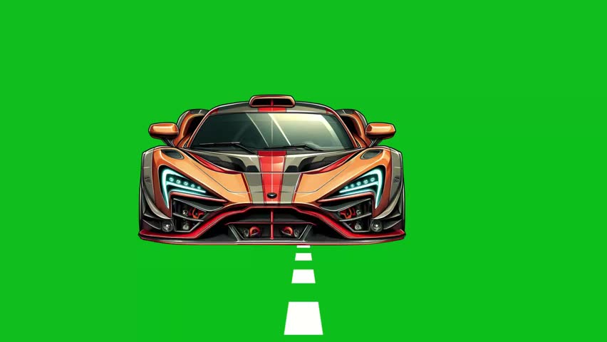 Gold Race Car Animation on Green Screen Background