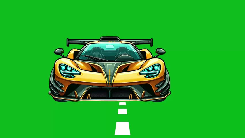 Yellow Sports Car Animation on Green Screen Background
