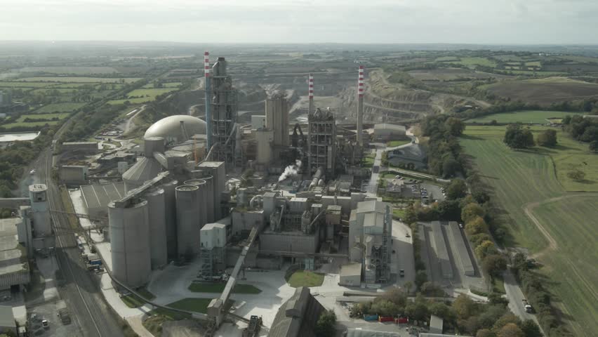 The Irish Cement Plant and Quarry, County Louth, Near Drogheda City, Ireland - A Leading Cement Production Facility in the Country - Drone Flying Forward
