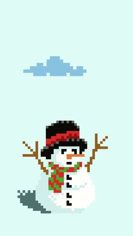 Snowman waving hands pixel art