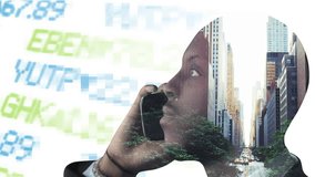 3d multi-exposure concept animation - 3D model of a man with overlayed city and animated stock market data - Powered by Shutterstock - Get 15% off with code: PIKWIZARD15