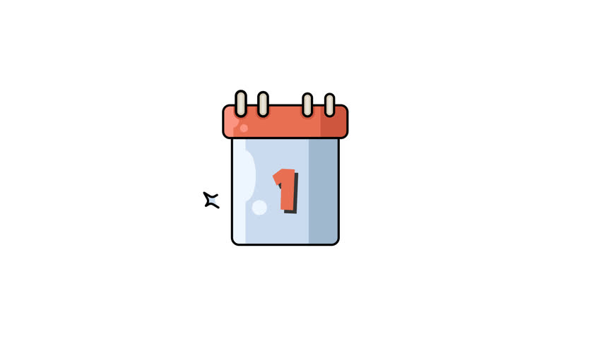 january 1st calendar icon animation illustration motion graphic design, simple icon winter symbol animated with alpha channel and loopable element