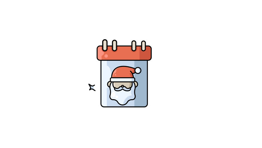 santa christmas calendar icon animation illustration motion graphic design, simple icon winter symbol animated with alpha channel and loopable element