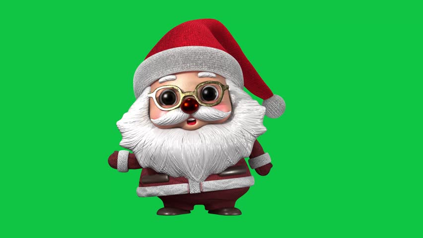 3D cute small santa animate green screen