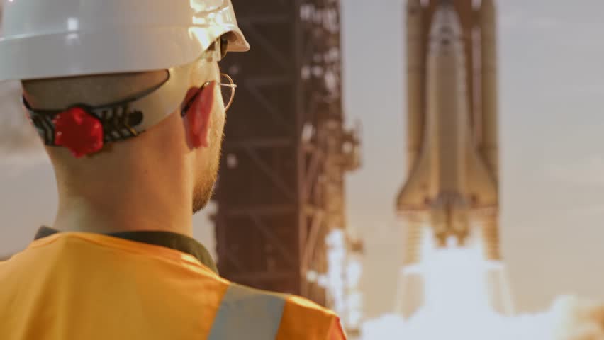 Nasa Ground Crew Member Watching Space Shuttle Launch Preparation Mission Control Aerospace