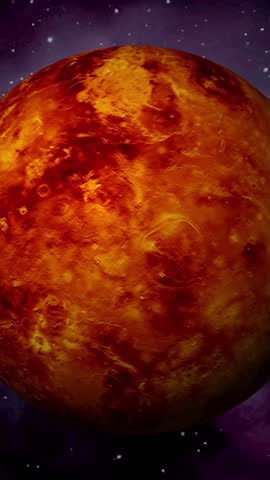 Venus planet spinning in space with starry sky background 4K vertical