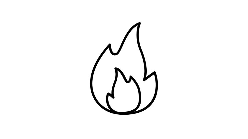 Fire animated line icon. Black color line icon animation. 4K video with transparent background