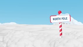 Different animated panning to North Pole Sign standing on the snow plain with ice mountain on the background - Powered by Shutterstock - Get 15% off with code: PIKWIZARD15