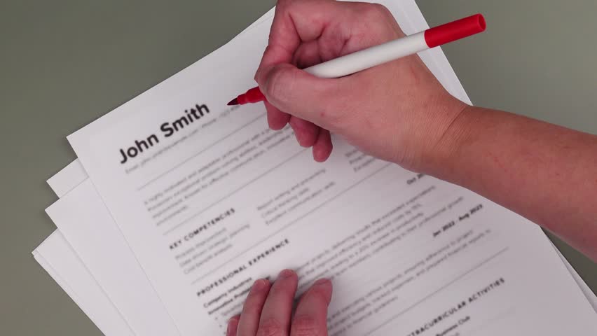 Fake mock CV (curriculum vitae) for John Smith, rejected by HR as not the right Overqualified candidate. Concept of job search, hiring mismatch, recruitment process, and rejection. 
