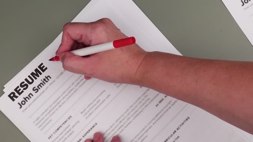 Fake mock CV (curriculum vitae) for John Smith, rejected by HR as not the right candidate with No relevant experience. Concept of job search, hiring mismatch, recruitment process, and rejection. 