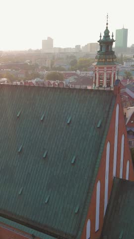 Aerial vertical sunset view of Archcathedral Basilica of St. John Baptist in Warsaw