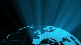 Stylized rotating globe. From regions of the USA there are a table of summary reports: percents of grow of sales, percent increase in the number of customers, change of total revenue and expenses - Powered by Shutterstock - Get 15% off with code: PIKWIZARD15
