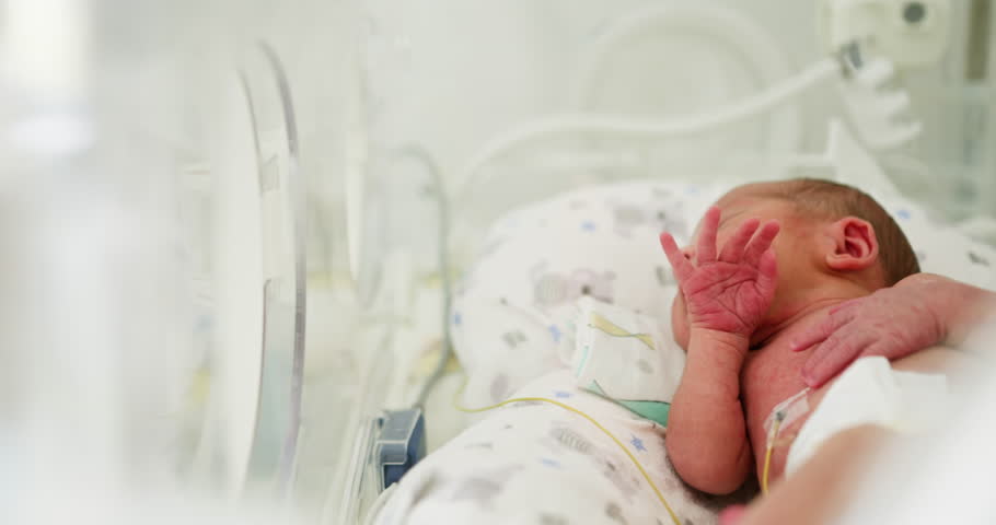 A tender moment of a fragile premature baby in an incubator, emphasizing the importance of neonatal care and love. Newborn in an Incubator Specialized Care for Premature Babies During Their Early Life
