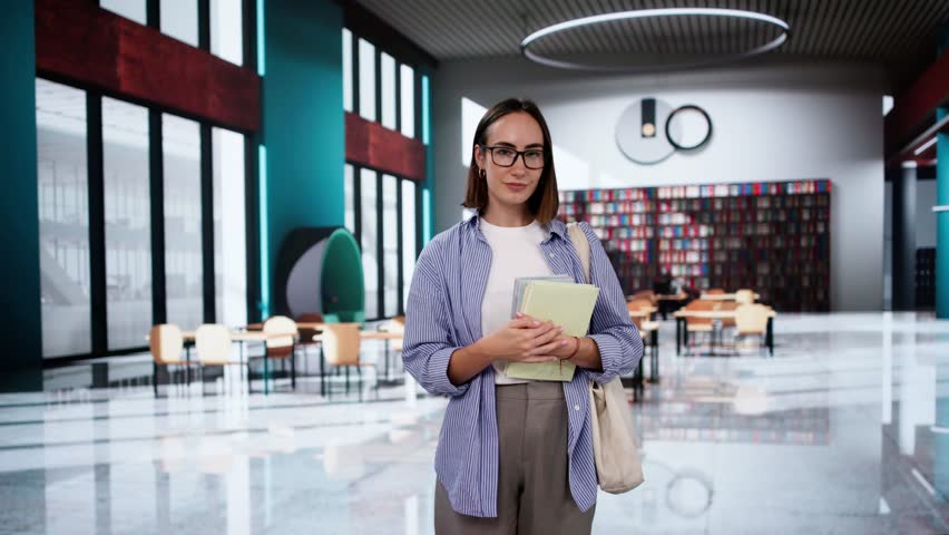 Student Learning In University Library. College Education Portrait