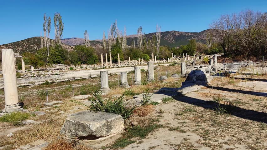 The ruins of Aphrodisias Ancient city (Afrodisias) in Turkey. The city was named after Aphrodite, the Greek goddess of love. The old ruins of the stadium.
