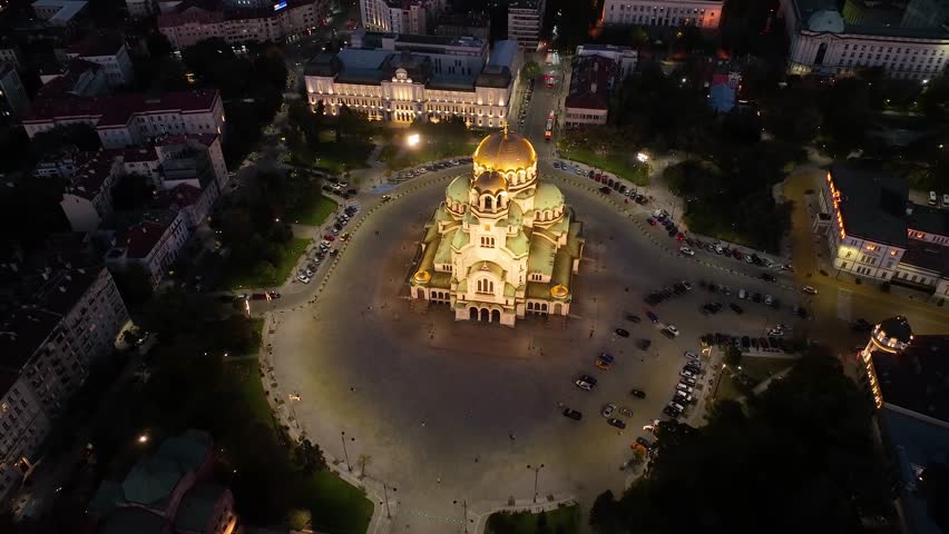 4K aerial night view of Bulgaria