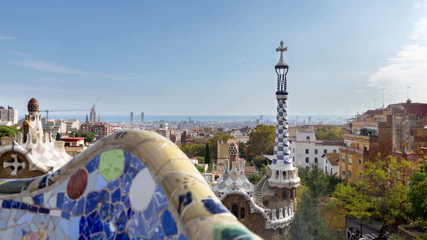 Timelapse of the barcelona skyline shot from parc guell