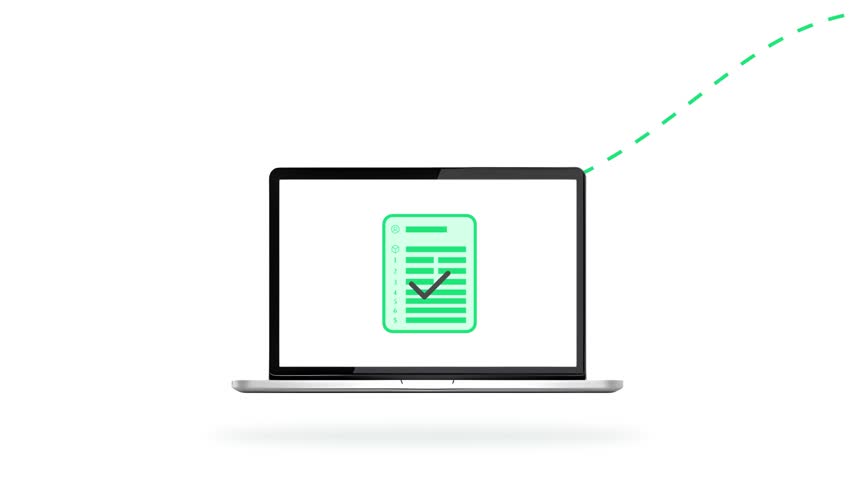 Document data transfer scene to computer with green dots line, Online paper data in just one click for beginner Explainer, Education videos