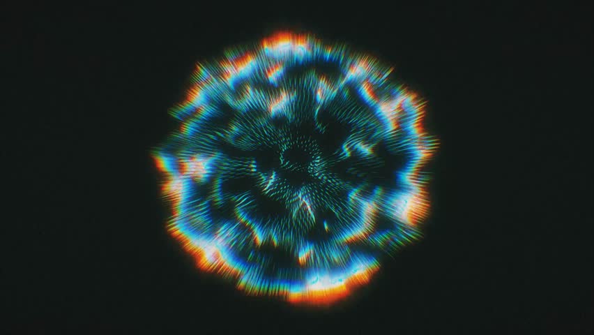 Distortion gradient rainbow waves on abstract sphere of particles. Digital data splash of spherical point array. Futuristic glitch star with glow digital effect concept. - Powered by Shutterstock - Get 15% off with code: PIKWIZARD15