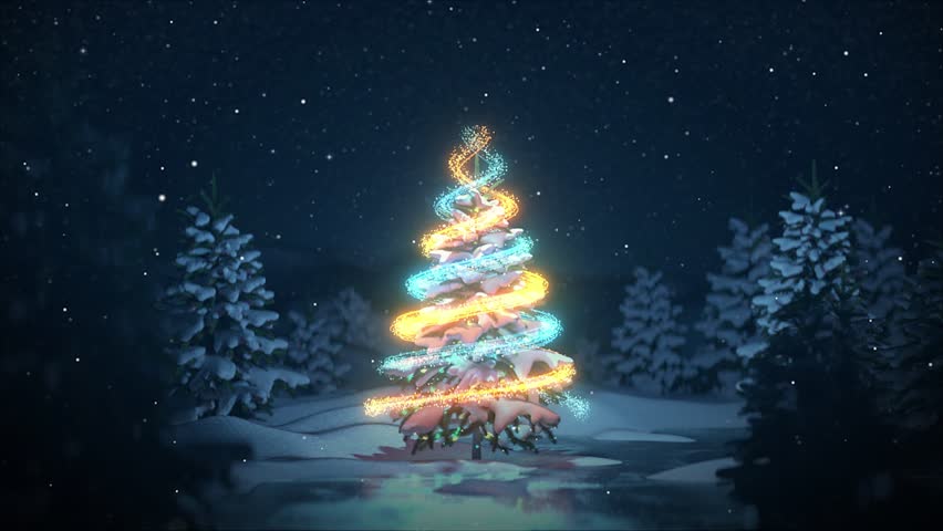 christmas tree with trail particle effect. merry christmas effect glow