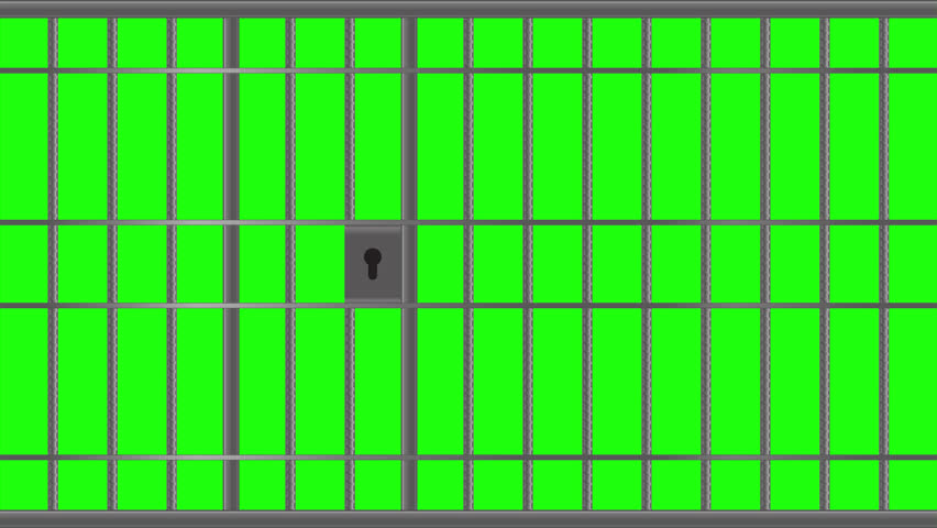 Opening jail door animation. Closed jail bars. Prison metal bars animation. Jail door. Prison cell