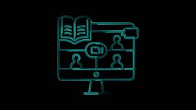 Neon Online Education Icon with Video Conference and Digital Book, Glowing Virtual Classroom Symbol - Powered by Shutterstock - Get 15% off with code: PIKWIZARD15