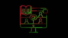 Neon Online Education Icon with Video Conference and Digital Book, Glowing Virtual Classroom Symbol - Powered by Shutterstock - Get 15% off with code: PIKWIZARD15