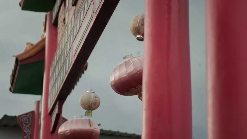 Red Chinese gate "Paifang" with it