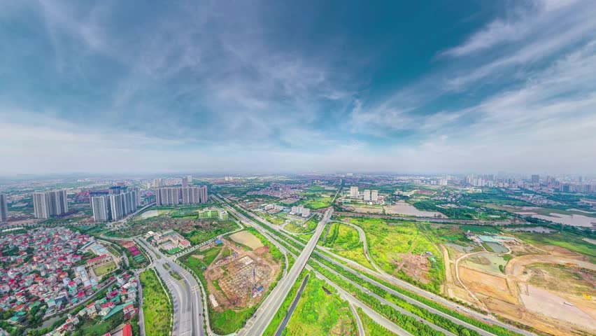 Aerial view of the complex and modern road system in Hanoi, Vietnam