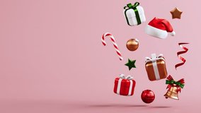 Christmas looping video with floating decoration and festive stuff on a pastel red background with copy space in 3D animation - Powered by Shutterstock - Get 15% off with code: PIKWIZARD15