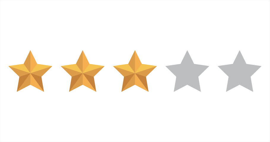 Three star rating animation. Yellow three stars review or rating concept. Customer feedback concept. 4K animation