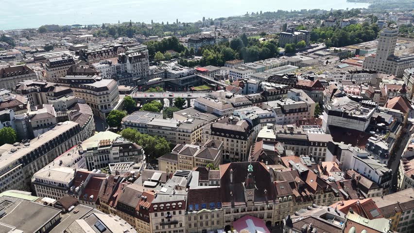 Drone shot of Lausanne city, Switzerland