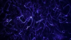 Abstract glowing bright shiny neon purple floating energetic particles and lines on dark background. 4k 60fps Sci Fi digital futuristic fantasy looped waves animation. Cyberpunk technology screensaver - Powered by Shutterstock - Get 15% off with code: PIKWIZARD15