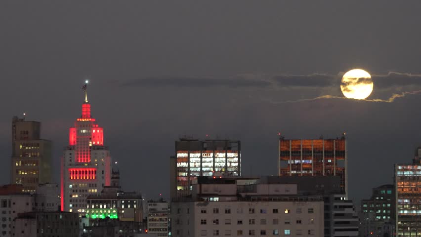 Full moon over downtown Sao Paulo skyline