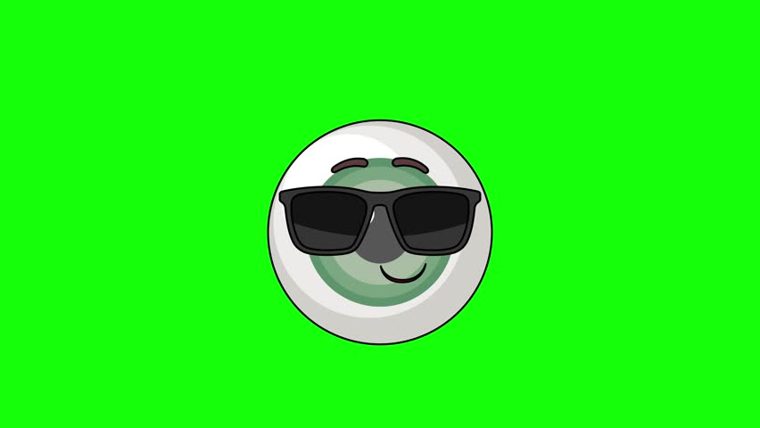 eyeball emoji cartoon smiling face with sunglasses, emoticon animation