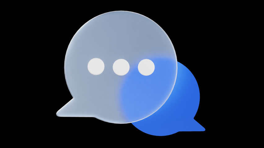 3D Animation of Transparent Chat Icon for Messaging Apps, 4K Animation, Alpha Channel