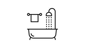 Bathtub line icon. Black color line icon animation. 4K video with transparent background - Powered by Shutterstock - Get 15% off with code: PIKWIZARD15