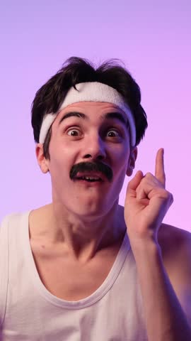 Man Engaged In Brainstorm And Having Brilliant Idea On Purple Background