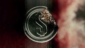 Gold dollar coin is slowly disintegrating into particles on a black background. Concept of inflation, financial crisis, recession, bankruptcy, and losing money. 3D Illustration - Powered by Shutterstock - Get 15% off with code: PIKWIZARD15