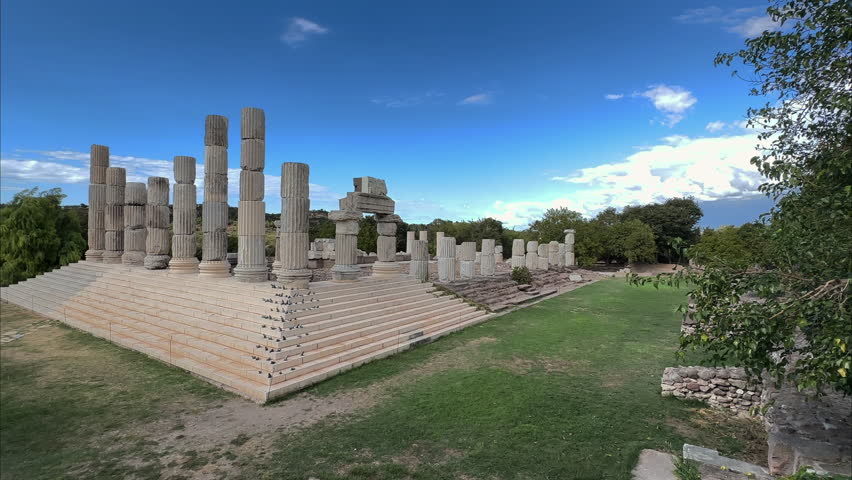 The temple of Apollo Smintheion ( Smintheus ) Important historical and ancient buildings in Turkey. Ayvacik district, Canakkale province. Türkiye. 4k video 